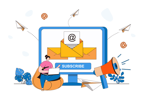 Subscription illustration with email and user interface elements